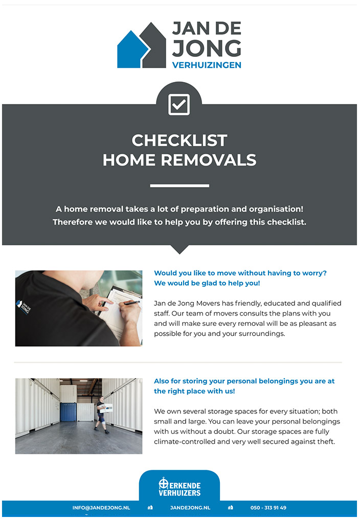 Checklist home removals